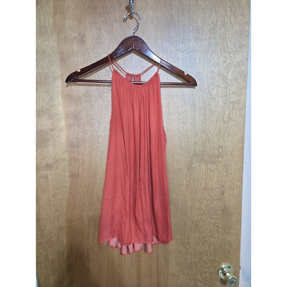 Loft‎ Ann Taylor Halter Top Blouse Womens XS Burnt Orange Rust Flowy Sleeveless